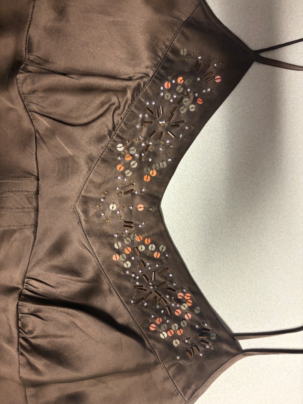 Jacob Connexion Brown Silk Beaded & Sequin Spaghetti Strap Camisole Size Medium - Picture 7 of 8